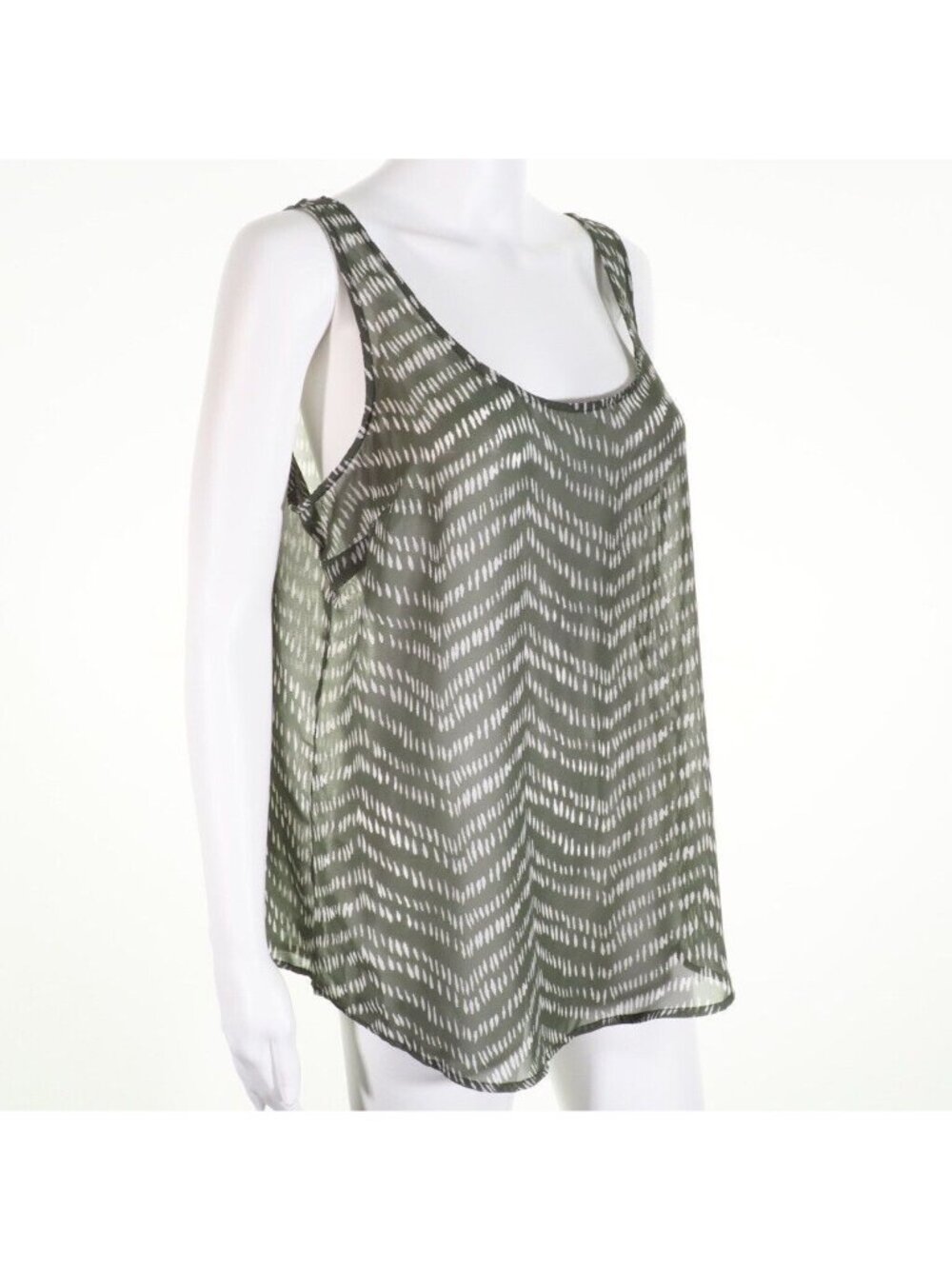 Old Navy Womens Large Tunic Tank Green & White Sleeveless Sheer - Picture 3 of 9